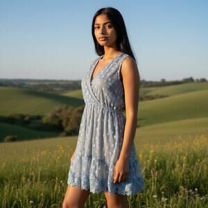 Paper Heart MINI Dress. Light blue and nude size AUS 12 = US 8